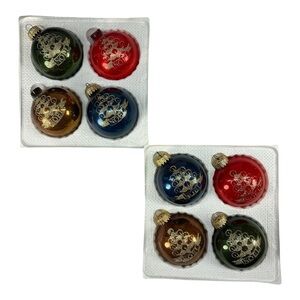 8 Vintage Christmas Krebs Glass Multicolor Balls Ornaments Glitter Tree Noel #2